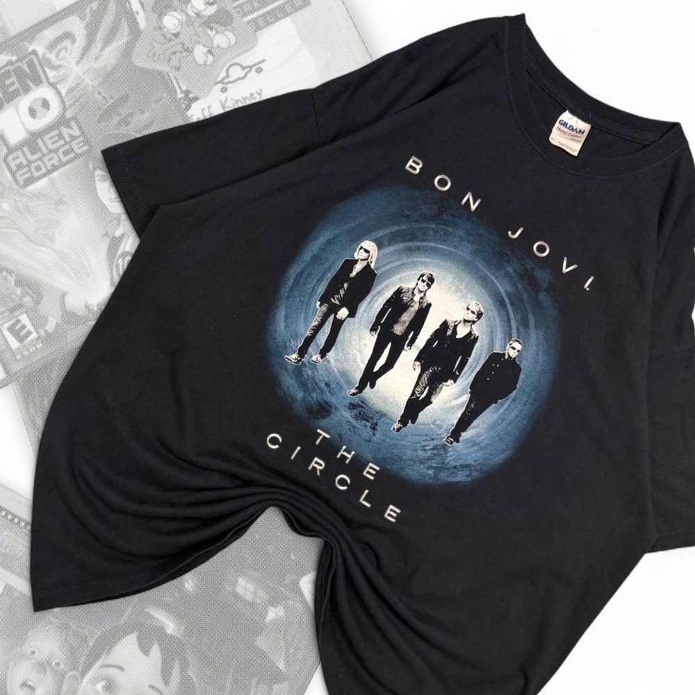 Vintage Y2K Bon Jovi The Circle 2010 Black Rock Band Tee
